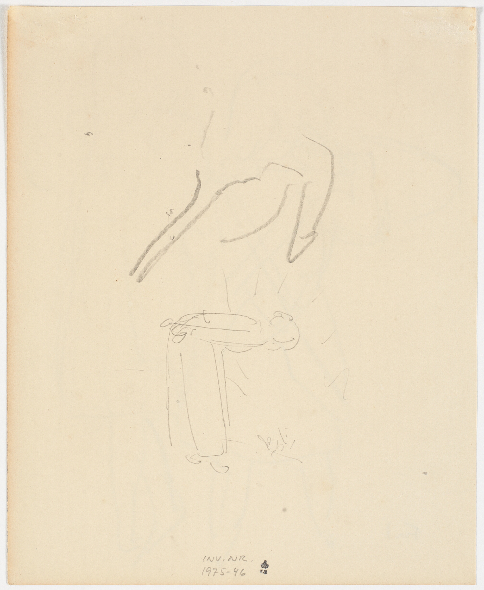 Skitse af kvinde der bøjer sig forover samt ubetydeligt rids